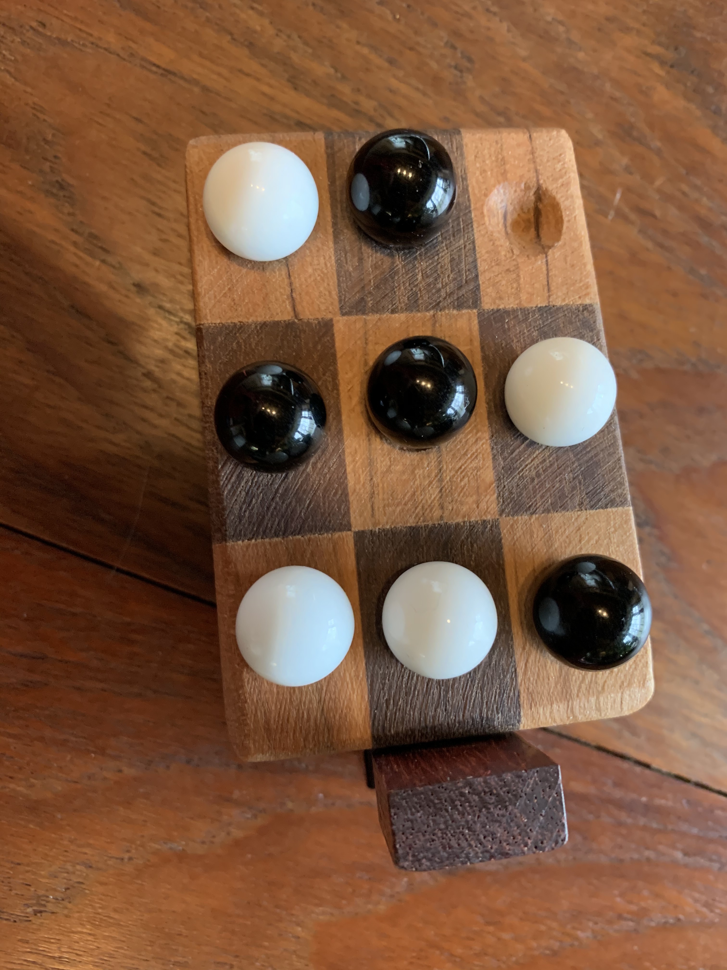 Portable Wooden Tic Tac Toe Game with Glass Marbles